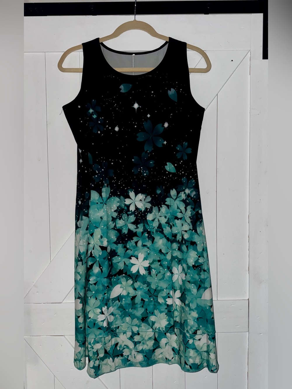 Floral Gradient Tank Dress - Teal & Black
